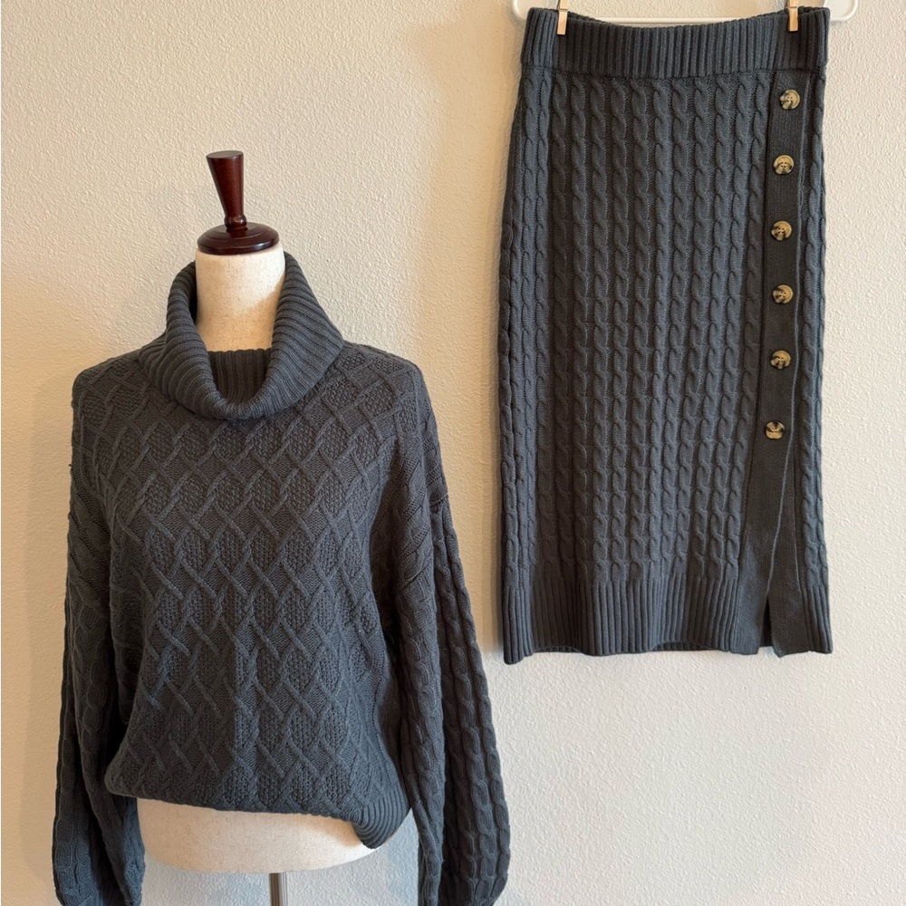 Charcoal Cable Knit Turtleneck Sweater
